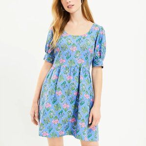 Petite Floral U-Neck Puff Sleeve Linen Sun Dress 🌸